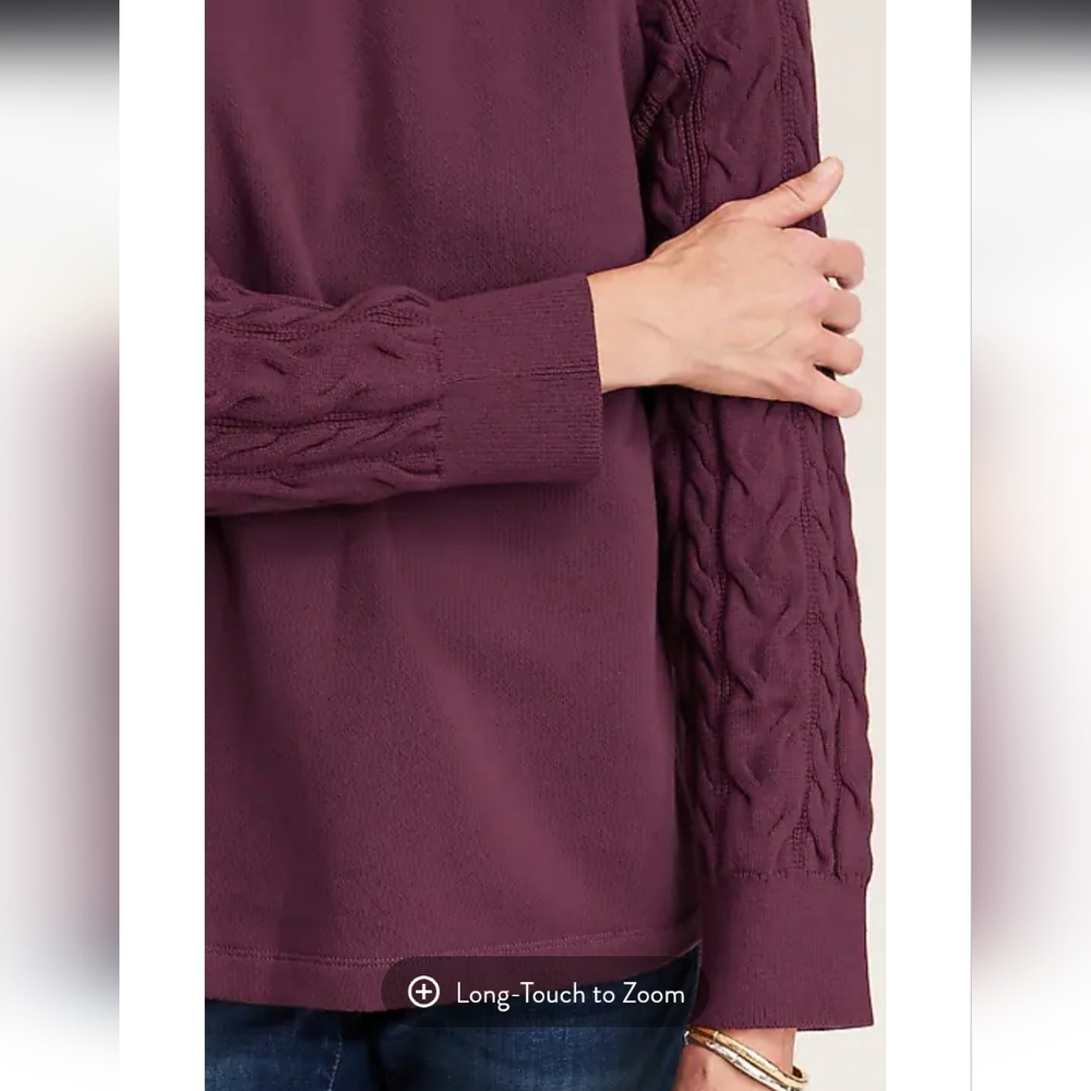 J.Jill French Terry & Cable Knit Sleeve Hoodie, Cotton, Purple, Size XL, NWT - Picture 5 of 13